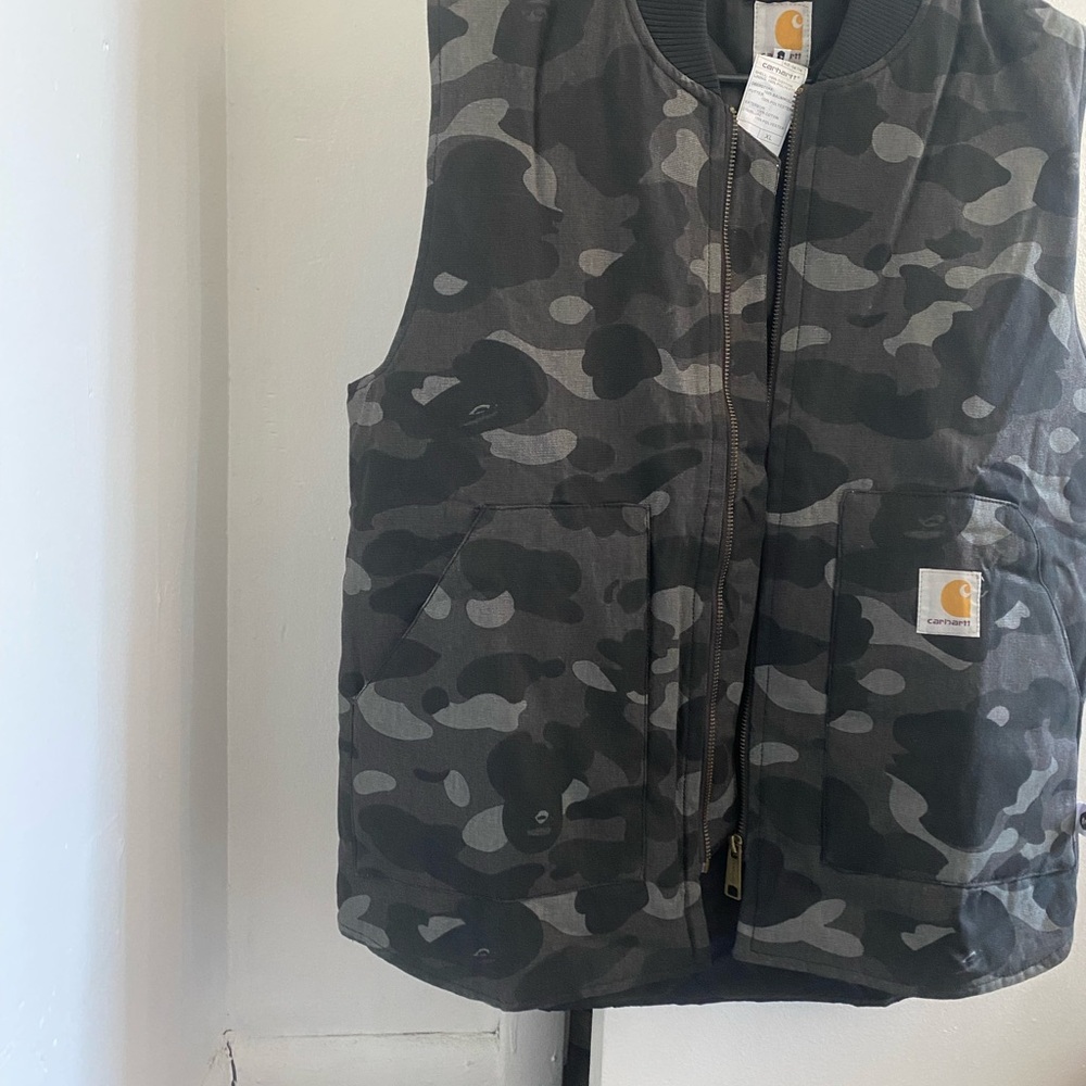 Bape Carhartt Black and Gray Camo Quilted Utility Vest XL NWOT Utility Prsitine